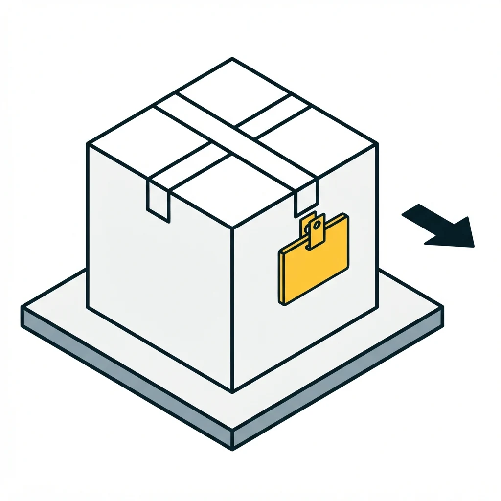 A carton travelling with a docket clipped firmly to its side.