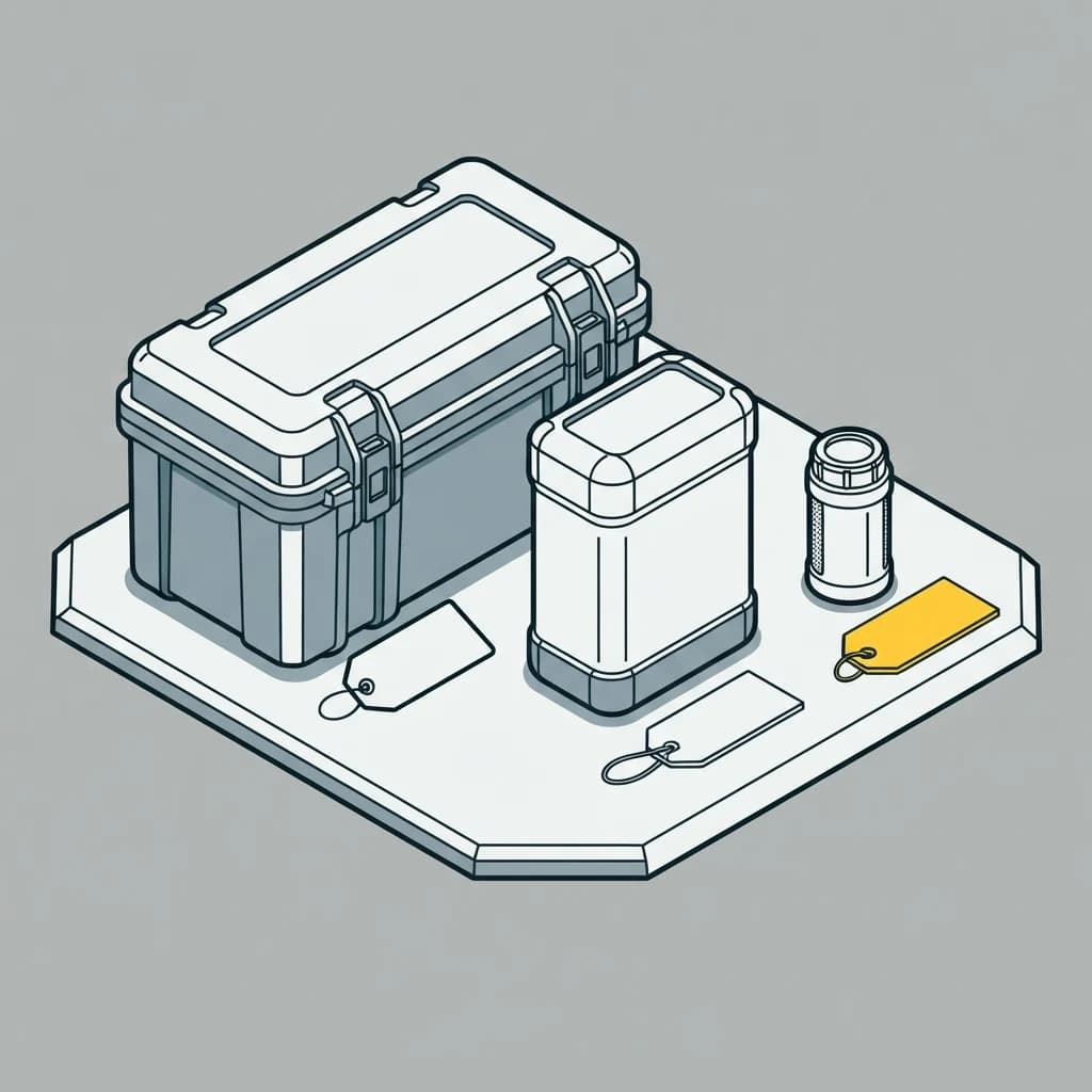 A case, a pack and a single item of the same goods, each with its own separate tag.