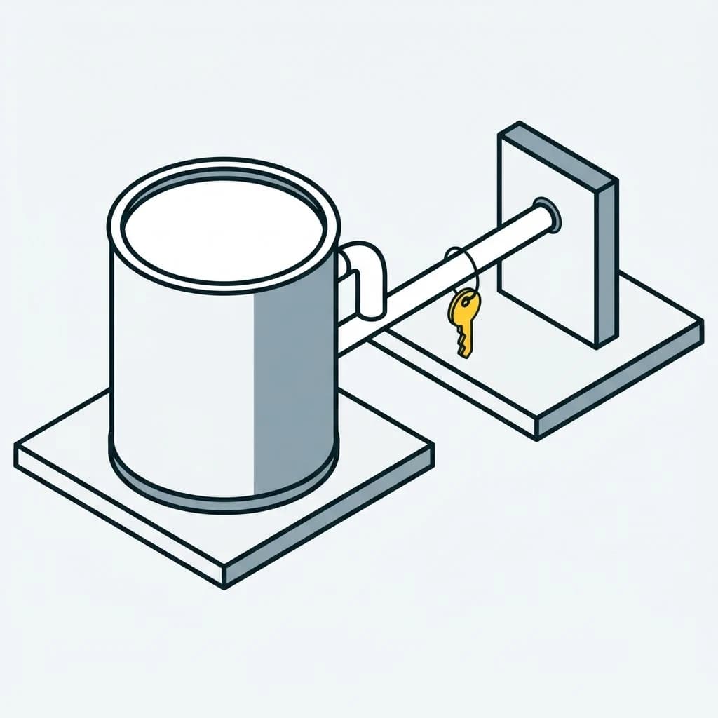 A drum with one pipe to a separate panel, and a key hanging on the pipe.