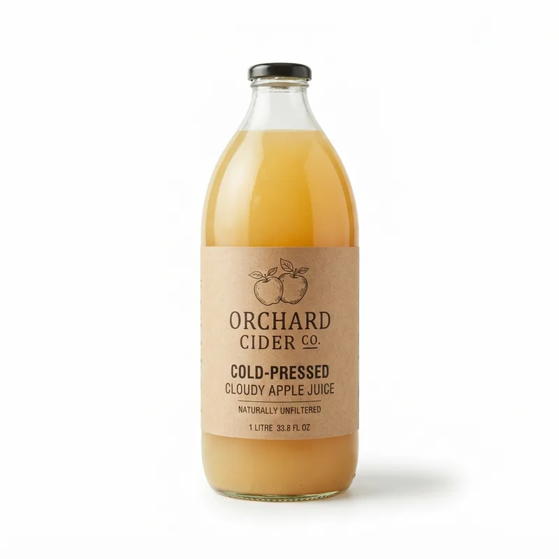 A bottle of cloudy cold-pressed apple juice