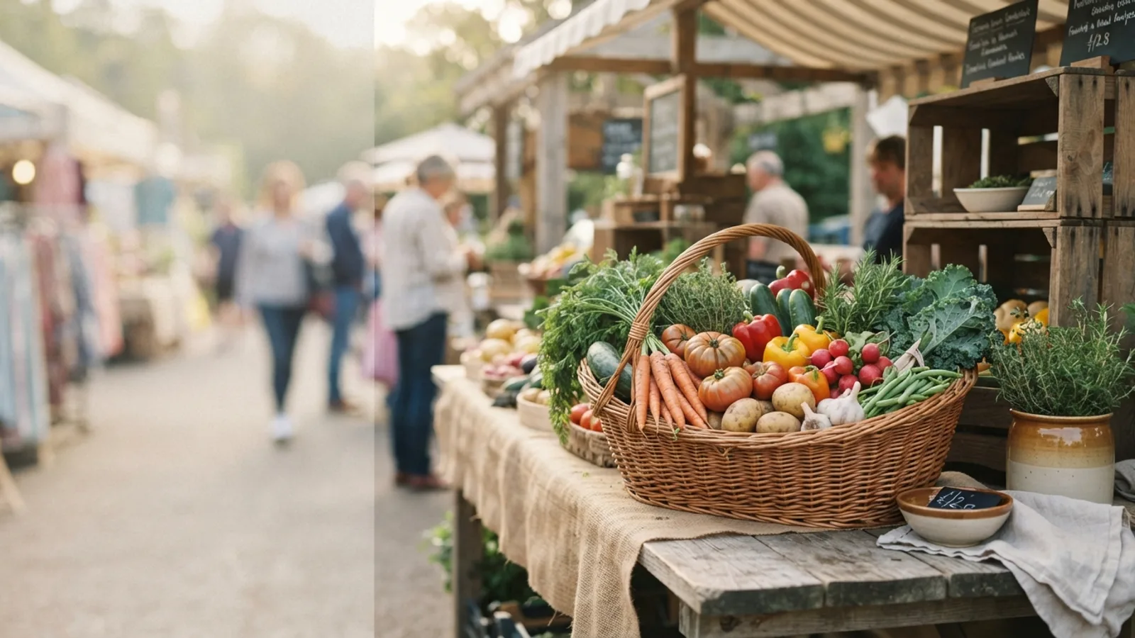 A basket of fresh vegetables at a market stall